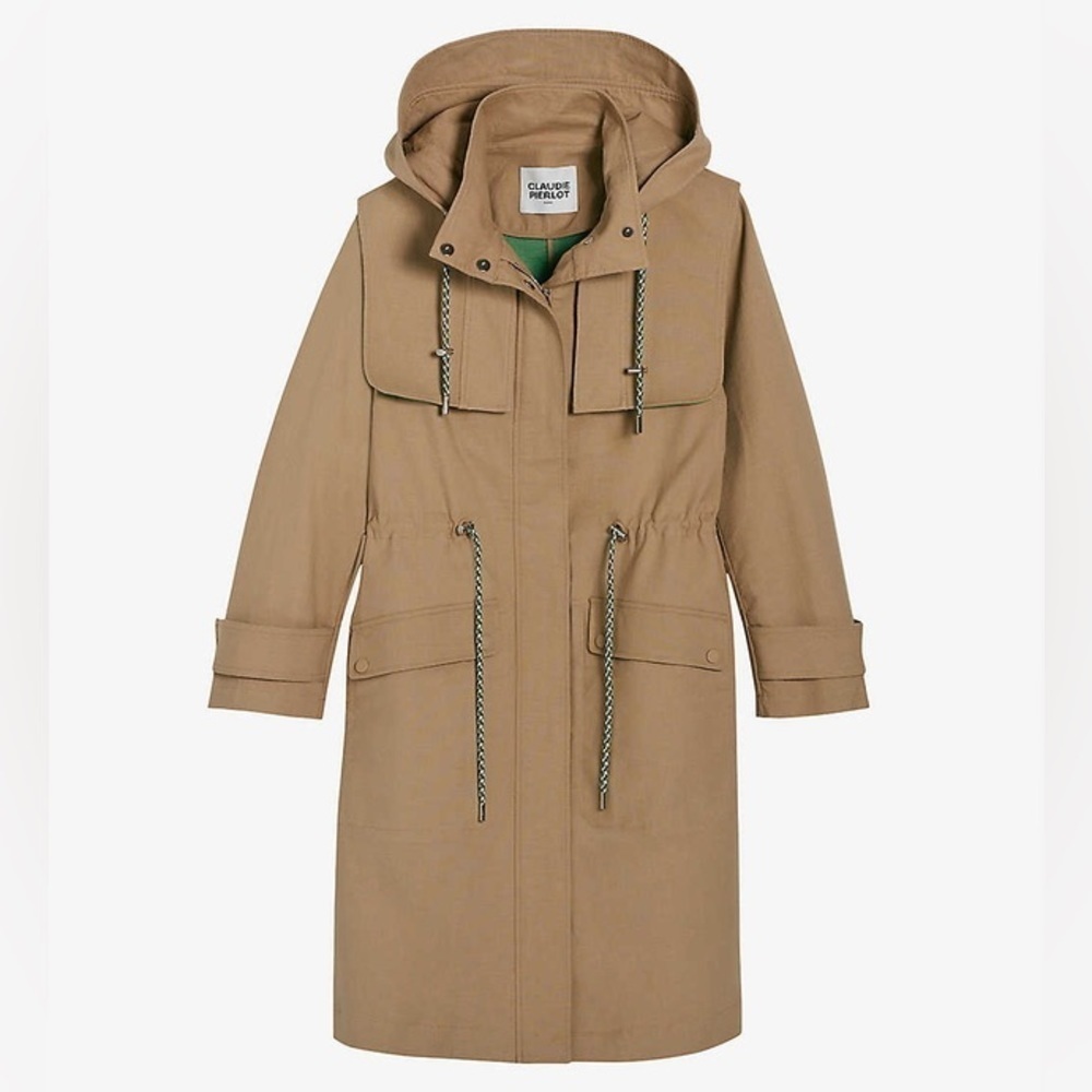 Claudia Pierrot Paris Goji Woven Khaki Tan Trench Coat Sz 36 Uk 8 Us 4